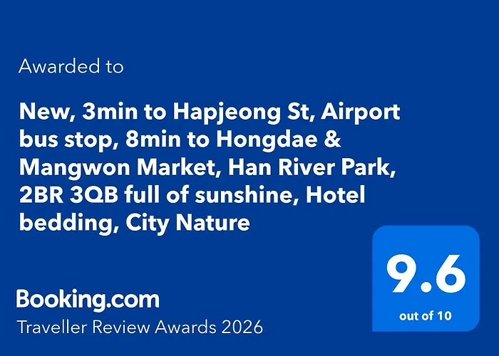 Villa New, 3min To Hapjeong St, Airport Bus Stop, 8min To Hongdae & Mangwon Market, River Park, 2br 3qb Full Of Sunshine, Bedding, Nature